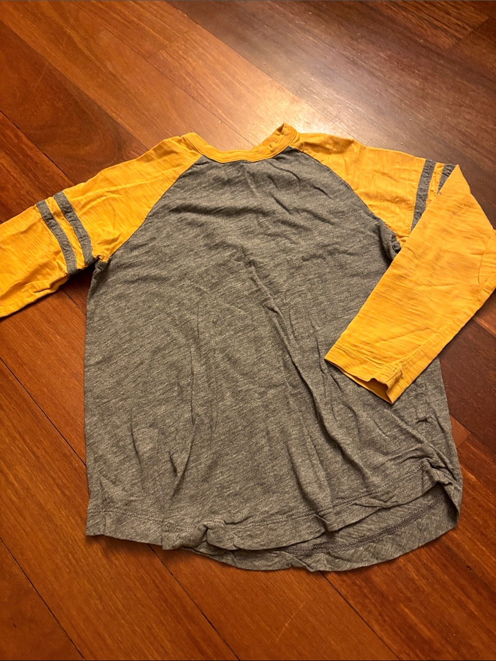 Hanna Andersson Gray Body Raglan Tee with Yellow Sleeves